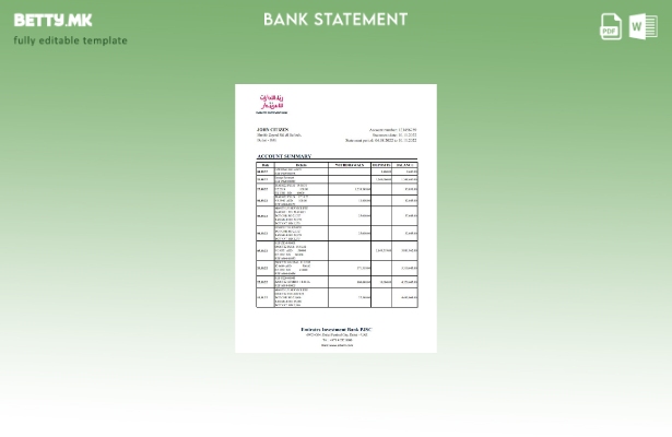 Модерен стил ОАЕ Емирати Извод од банка за инвестиции во ексел шаблон